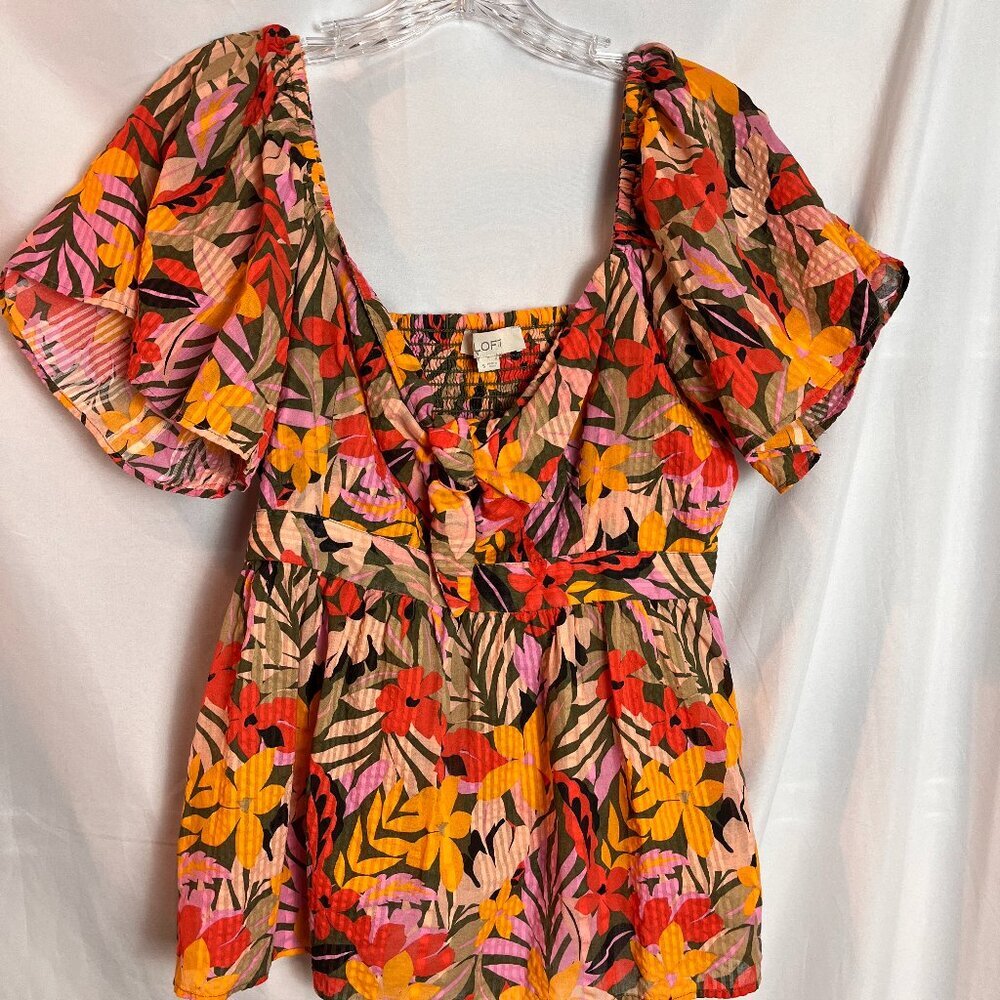 Women's multi color Loft 100% Cotton on/off shoulder Top, NWOT